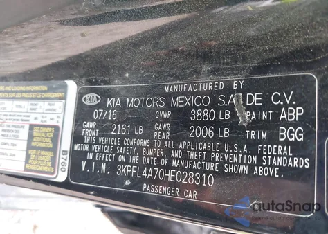 2017 Kia Forte Lx from USA, damaged, VIN 3KPFL4A70HE028310